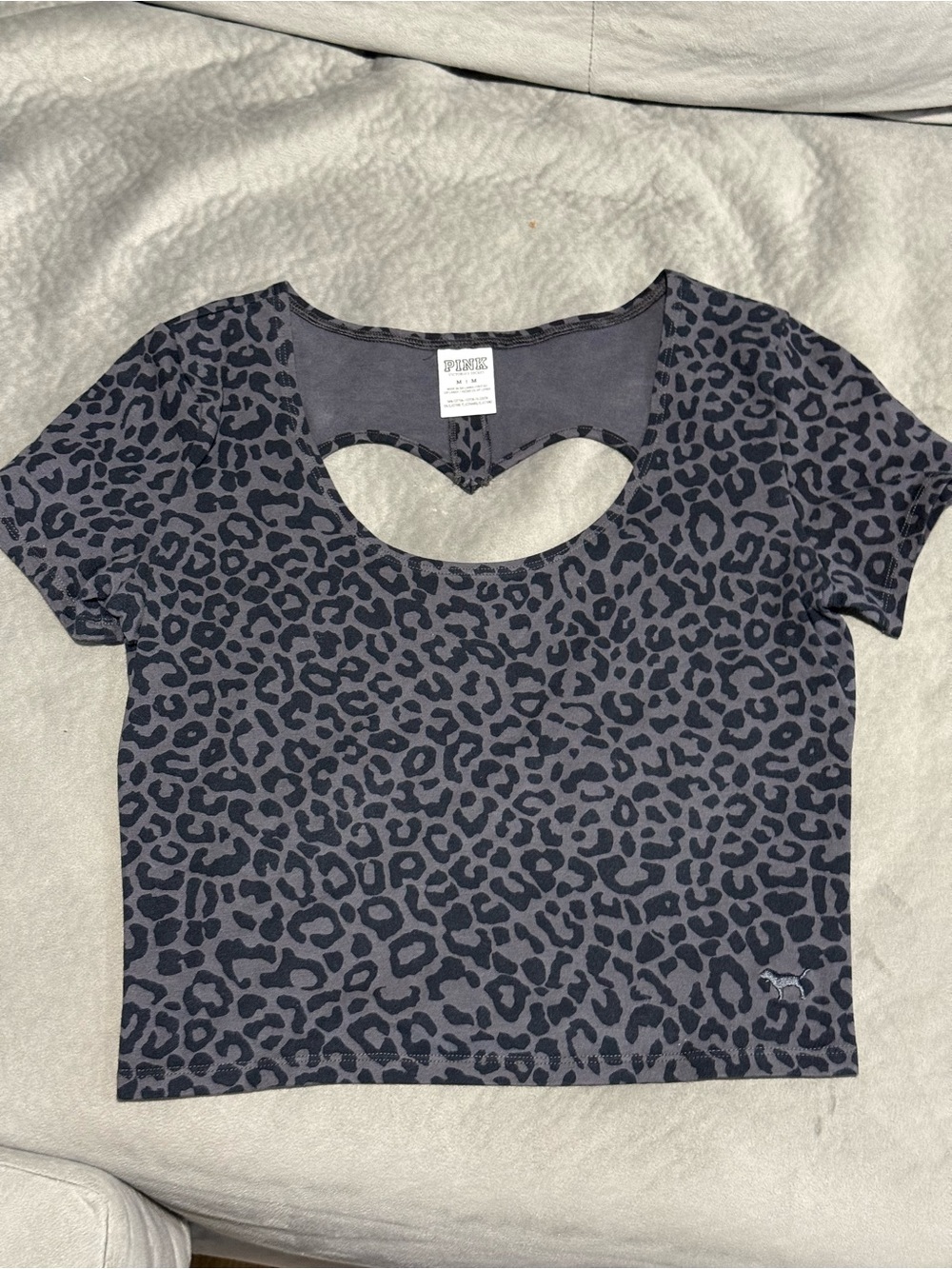 PINK Victoria's Secret Black & Gray Leopard Heart Cutout Crop Top